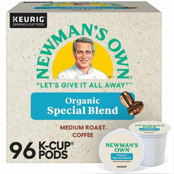 Newman's Own Organics Medium Roast Coffee K-Cup Pods, 96 Count, USDA Organic, Fair Trade, Kosher, Compatible with Keurig