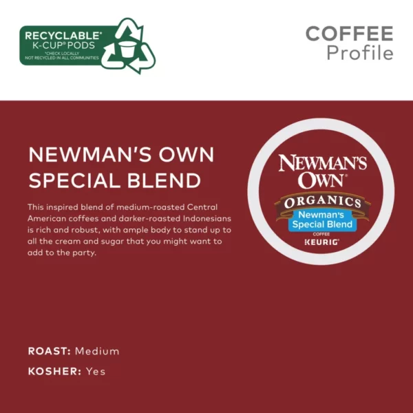 Newman's Own Organics Special Blend Coffee K-Cup Pods, Medium-Dark Roast, USDA Organic, Fair Trade, 100ct - Image 3