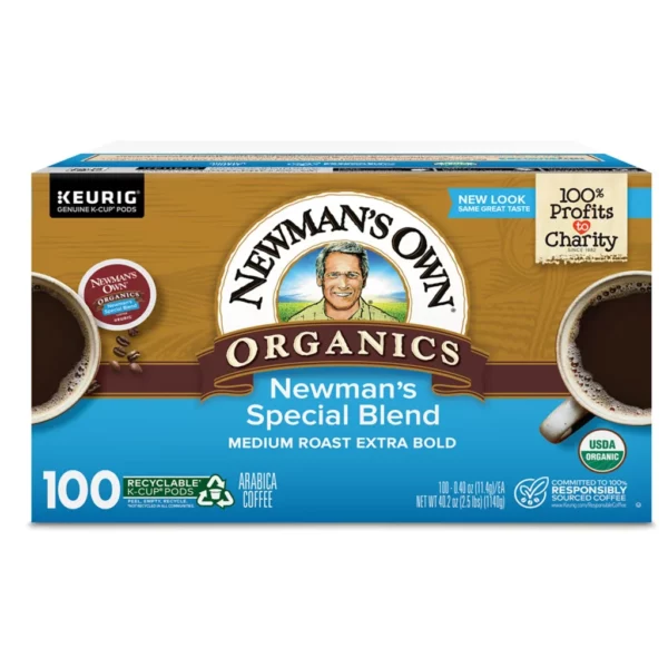 Newman's Own Organics Special Blend Coffee K-Cup Pods, Medium-Dark Roast, USDA Organic, Fair Trade, 100ct