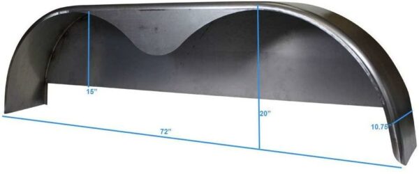 USA-Made Tandem Axle Steel Trailer Fender 72"x10.75" 2-Pack with Back Plate, 16 Gauge - Image 2
