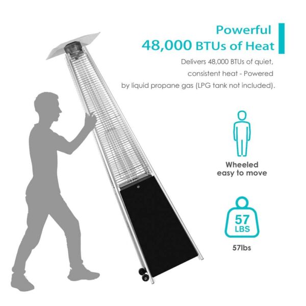 Nuu Garden Propane Patio Heater, 48,000 BTU, Black, Heat-Focusing, with Wheels - Image 3