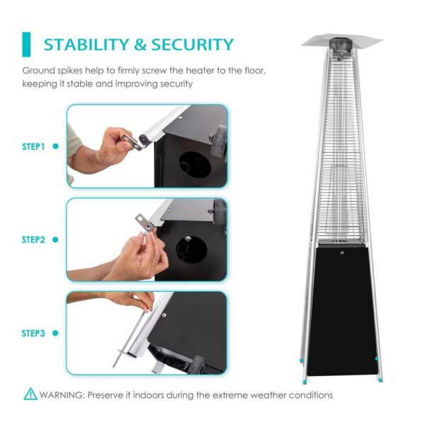 Nuu Garden Propane Patio Heater, 48,000 BTU, Black, Heat-Focusing, with Wheels