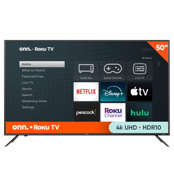 onn. 50" 4K UHD LED Roku Smart TV with HDR, Voice Control, 60Hz, VESA, 3 HDMI Ports