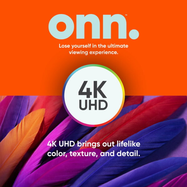 onn. 65" 4K UHD LED Roku Smart TV with HDR, 60Hz, VESA Mount, 3 HDMI Ports, Smart Home Compatible - Image 3
