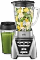Oster Pro 1200 Blender, Glass Jar & 24oz Smoothie Cup, 1200W, 7 Speeds, Dual Direction Blades, Brushed Nickel