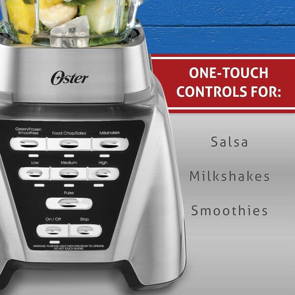 Oster Pro 1200 Blender, Glass Jar & 24oz Smoothie Cup, 1200W, 7 Speeds, Dual Direction Blades, Brushed Nickel - Image 3