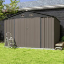 Patiowell 10x10 ft Metal Outdoor Storage Shed with Sloping Roof & Lockable Doors, Coffee Brown