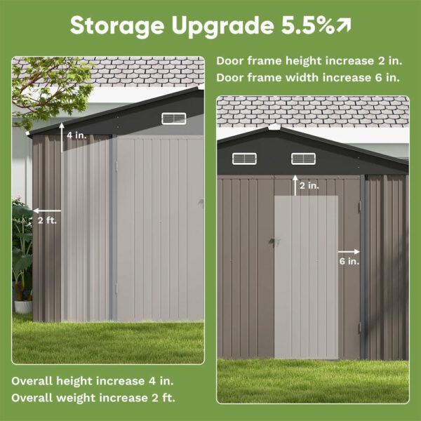 Patiowell 10x10 ft Metal Outdoor Storage Shed with Sloping Roof & Lockable Doors, Coffee Brown - Image 3