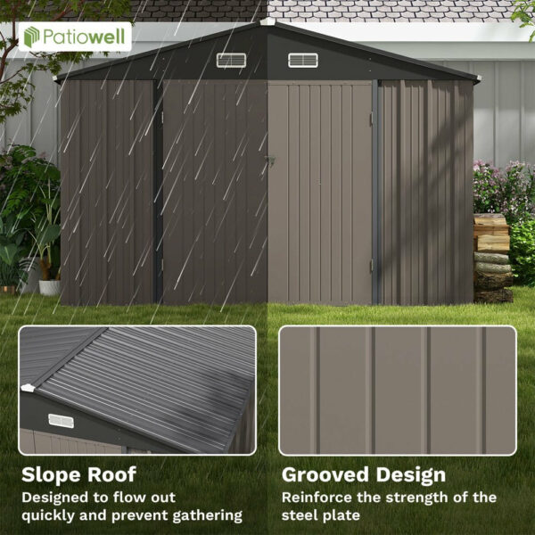 Patiowell 10x10 ft Metal Outdoor Storage Shed with Sloping Roof & Lockable Doors, Coffee Brown - Image 4
