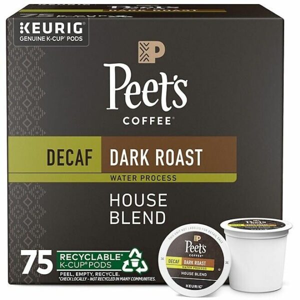 Peet's Coffee Decaf Dark Roast K-Cup Pods, House Blend, 75 Count - Keurig Compatible, Rich Spicy Flavor