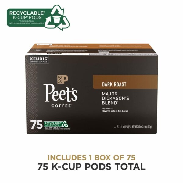 Peet's Coffee Major Dickason's Blend Dark Roast K-Cup Pods, 75 Count, Arabica, Keurig Compatible - Image 2