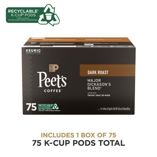 Peet's Coffee Major Dickason's Blend Dark Roast K-Cup Pods, 75 Count, 100% Arabica, Compatible with Keurig Brewers - Image 2