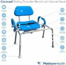 Platinum Health Carousel Sliding Shower Chair, Blue Aluminum, Swivel Padded Seat, 300 lb Capacity