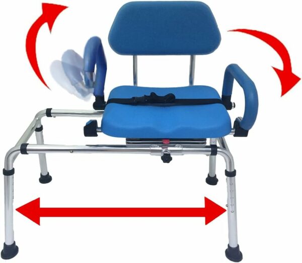 Platinum Health Carousel Sliding Shower Chair, Blue Aluminum, Swivel Padded Seat, 300 lb Capacity