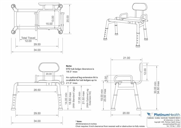 Platinum Health Carousel Sliding Shower Chair, Blue Aluminum, Swivel Padded Seat, 300 lb Capacity - Image 17