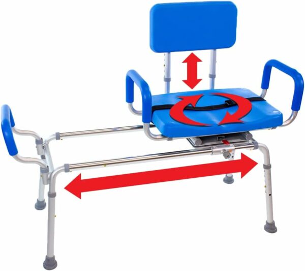 Platinum Health Carousel Sliding Shower Chair, Blue Aluminum, Swivel Padded Seat, 300 lb Capacity - Image 2