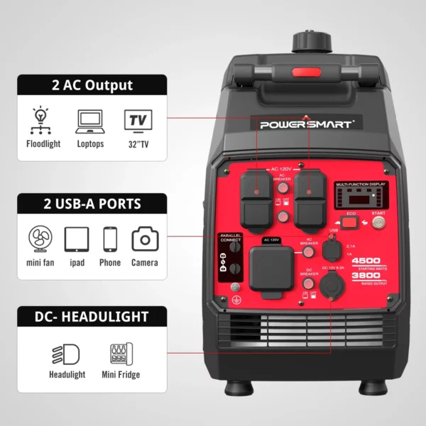PowerSmart 4500W Portable Gas Inverter Generator, Electric Start, Super Quiet, Outdoor Use - Image 5
