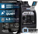 Pulsar 4000W Quiet Inverter Generator with CO Sentry, Portable & Safe for Electronics