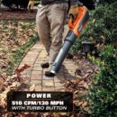 RIDGID 18V Brushless Cordless Leaf Blower R01601K with 6.0Ah Battery, 510 CFM, 130 MPH