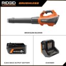 RIDGID 18V Brushless Cordless Leaf Blower R01601K with 6.0Ah Battery, 510 CFM, 130 MPH
