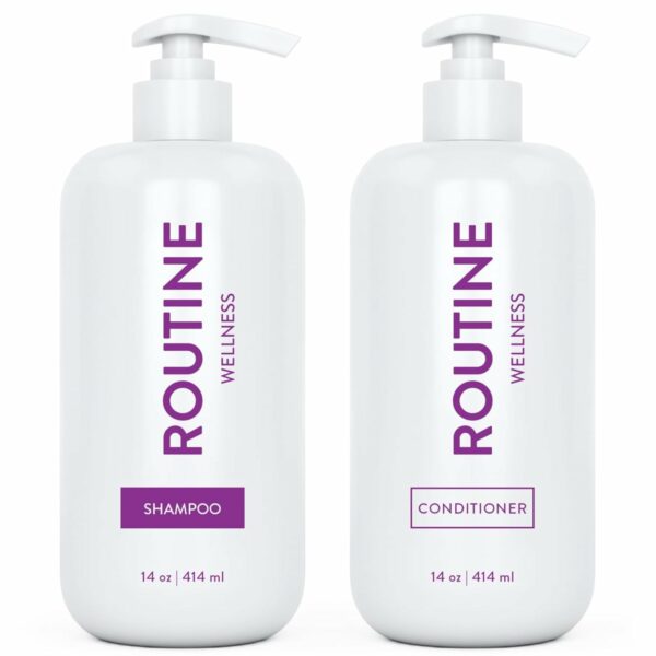 Routine Wellness Vegan Biotin Shampoo & Conditioner Set, Rose Hips, 14oz, for Stronger Hair, Pack of 2
