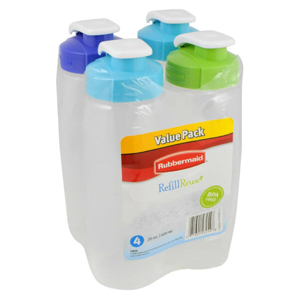 Rubbermaid 20oz Chug Water Bottles 4-Pack, Leak-Proof, Easy-Grip, Blue/Green