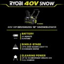 RYOBI 40V HP Brushless 18" Cordless Snow Blower with 6.0 Ah Battery & Charger