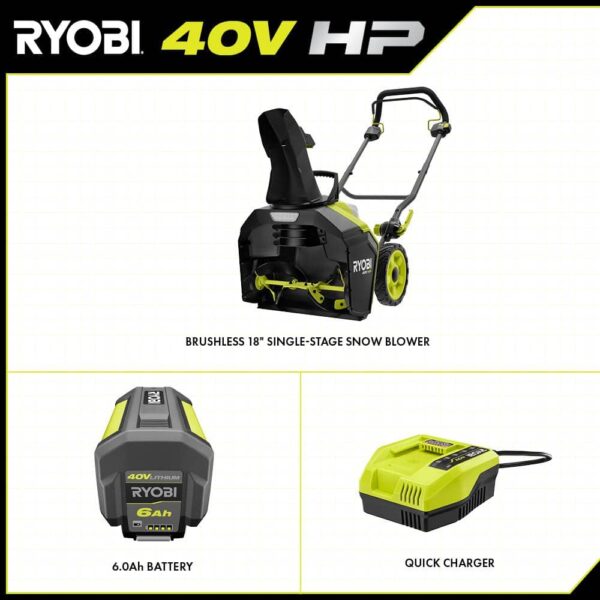 RYOBI 40V HP Brushless 18" Cordless Snow Blower with 6.0 Ah Battery & Charger - Image 5