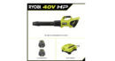 RYOBI 40V HP Brushless Cordless Leaf Blower, 730 CFM, 190 MPH, 2x 4.0 Ah Batteries & Charger, 57 dB Quiet