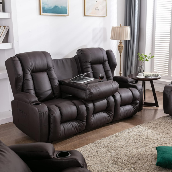 SAMERY Loveseat Recliner Sofa Set, PU Leather, Split-back, 2+3 Seater, Durable Frame, Console