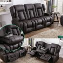 SAMERY Loveseat Recliner Sofa Set, PU Leather, Split-back, 2+3 Seater, Durable Frame, Console