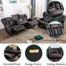 SAMERY Loveseat Recliner Sofa Set, PU Leather, Split-back, 2+3 Seater, Durable Frame, Console