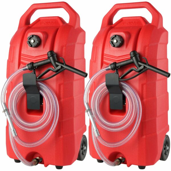 SKYSHALO 16 Gallon Portable Fuel Caddy with Manual Pump, 6-Inch Wheels for Gasoline & Diesel