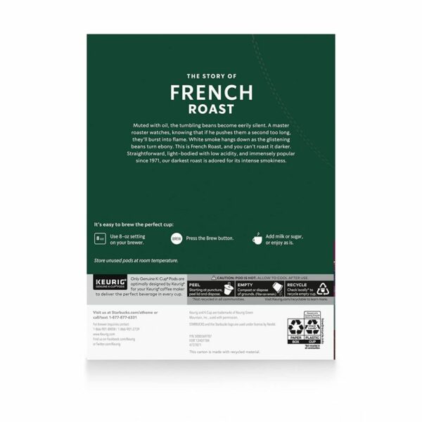 Starbucks French Roast Dark Roast Arabica K-Cup Coffee Pods, 96 Count, Bold Flavor, Low Acidity - Image 8