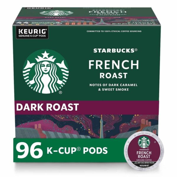 Starbucks French Roast Dark Roast Arabica K-Cup Coffee Pods, 96 Count, Bold Flavor, Low Acidity