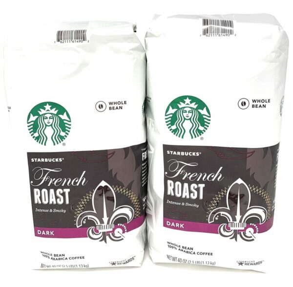 Starbucks French Roast Whole Bean Coffee 80 Oz - Intense Smoky Flavor, 2x40 Oz Packs