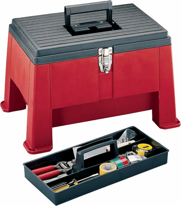 Step N Store Heavy Duty 20" Step Stool & Tool Box, 325 lbs Capacity, Nickel-Plated Latch, Lockable Hinge, Made in USA