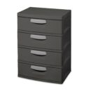Sterilite Heavy-Duty 4 Drawer Plastic Storage Unit, Flat Gray, BPA-Free