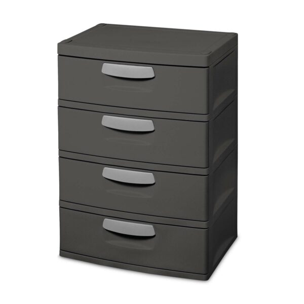 Sterilite Heavy-Duty 4 Drawer Plastic Storage Unit, Flat Gray, BPA-Free