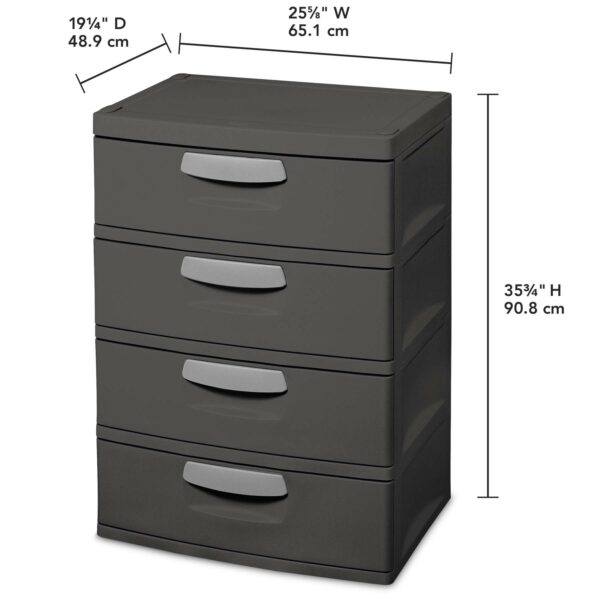 Sterilite Heavy-Duty 4 Drawer Plastic Storage Unit, Flat Gray, BPA-Free - Image 12