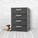 Sterilite Heavy-Duty 4 Drawer Plastic Storage Unit, Flat Gray, BPA-Free