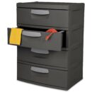 Sterilite Heavy-Duty 4 Drawer Plastic Storage Unit, Flat Gray, BPA-Free