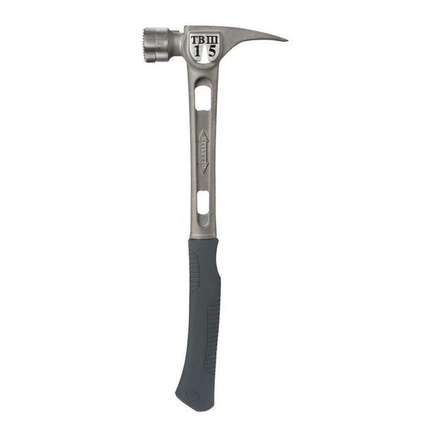 Stiletto TiBone 3 TB3MC 15 oz Titanium Hammer, Curved Handle, Milled Face, Silver Hand Tool