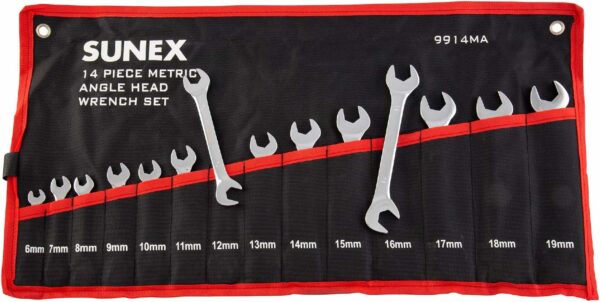 Sunex Tools 9914M Metric Angle Wrench Set 14-Piece 6mm-19mm Alloy Steel Polished Automotive Repair