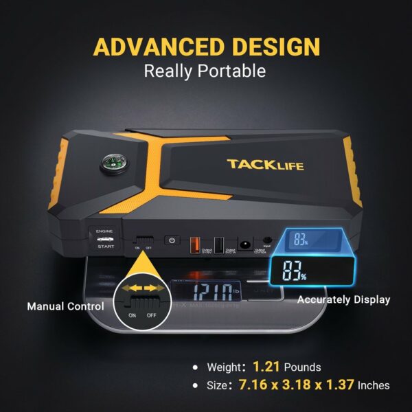 TACKLIFE T8 Car Jump Starter 800A 18000mAh 12V Battery Booster for Gas & Diesel Engines - Image 5
