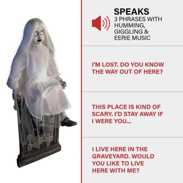 Tekky Toys Darcy 48" Animatronic Tombstone Girl with Light-Up Eyes & Sound for Halloween Decor - Image 9