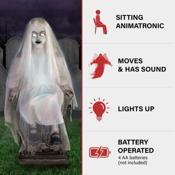 Tekky Toys Darcy 48" Animatronic Tombstone Girl with Light-Up Eyes & Sound for Halloween Decor - Image 2