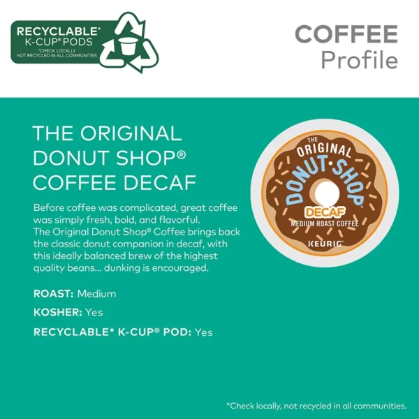 The Original Donut Shop Decaf Medium Roast K-Cup Pods, 96 Count, Kosher, Recyclable - Image 3