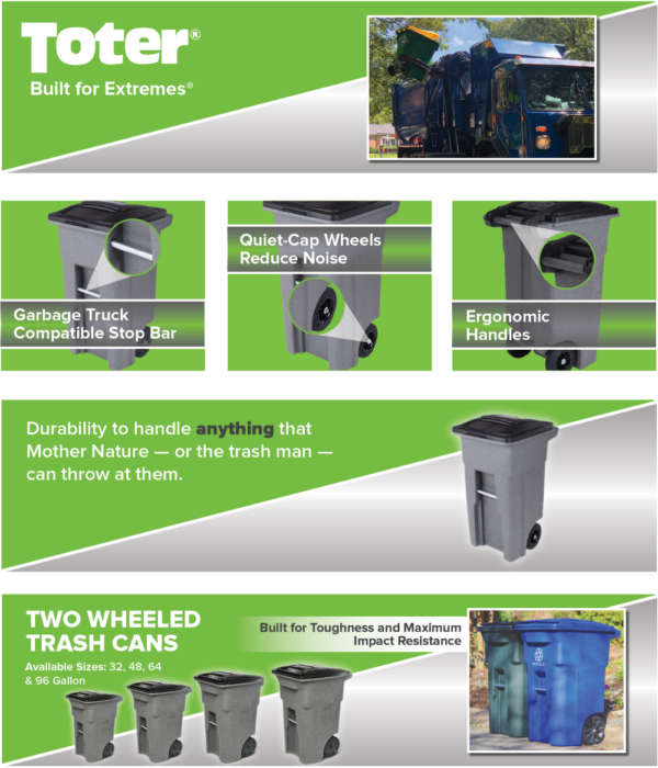 Toter 32 Gallon Greenstone Trash Can with Quiet Wheels & Attached Lid - Durable Indoor/Outdoor Waste & Recycling Container - Image 3