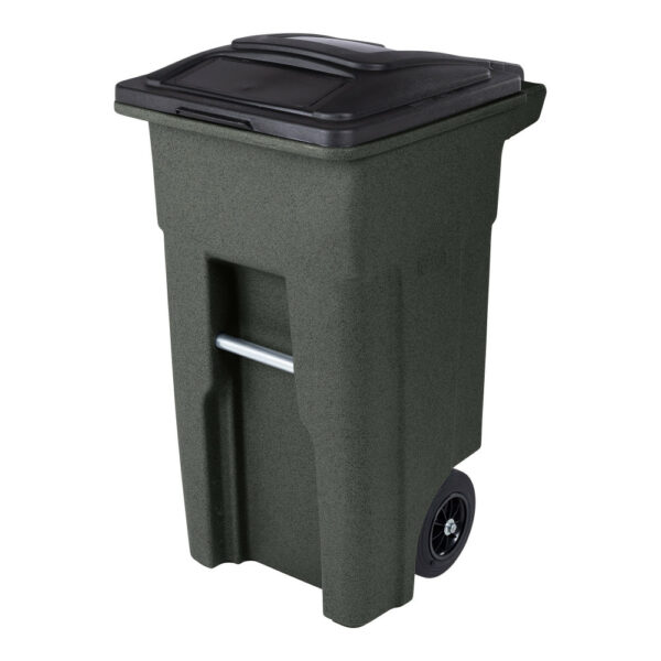 Toter 32 Gallon Greenstone Trash Can with Quiet Wheels & Attached Lid - Durable Indoor/Outdoor Waste & Recycling Container